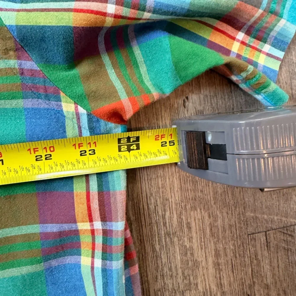 Ralph Lauren Blake Button Up Shirt Green Orange Blue Plaid Preppy Top Size M - Picture 10 of 10